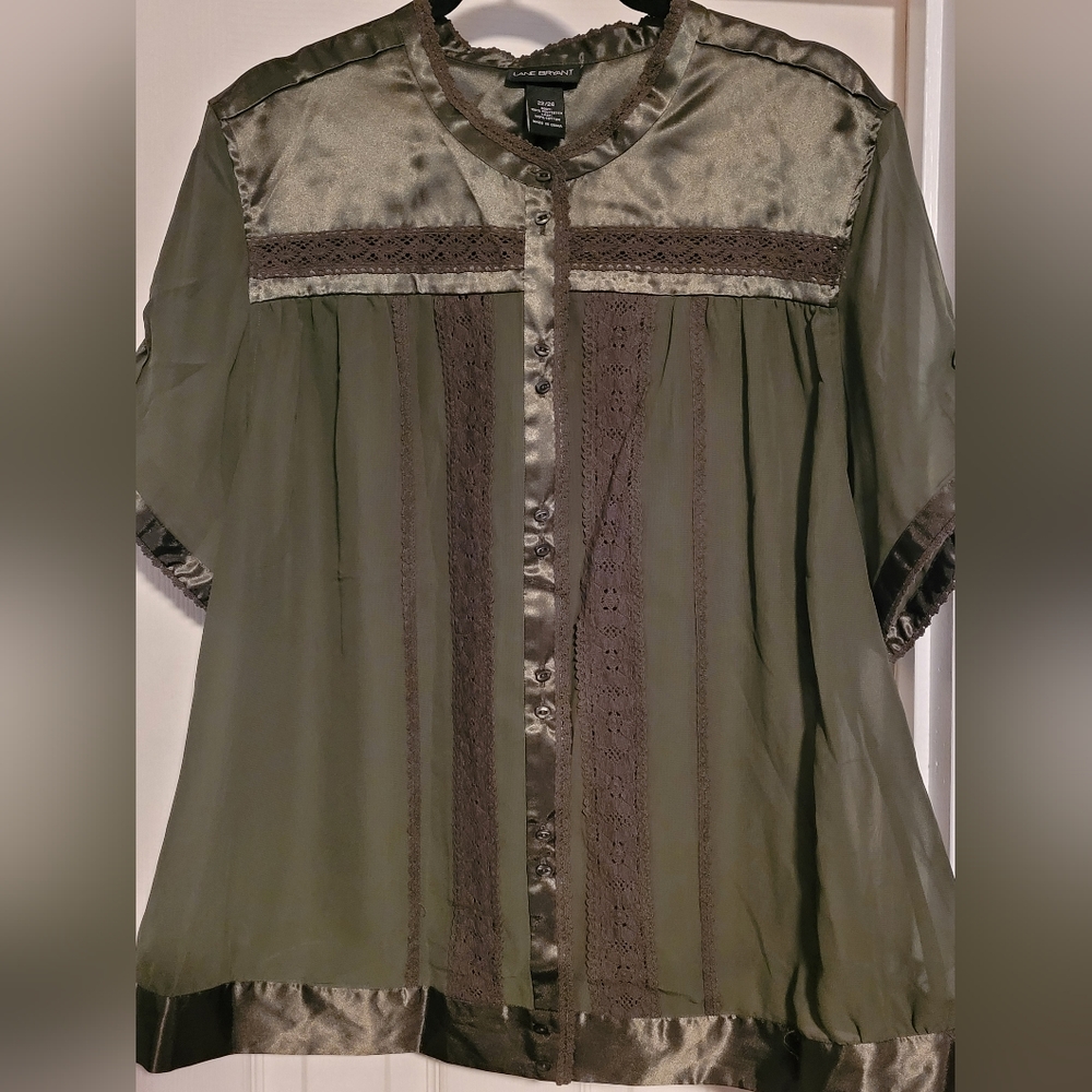 Lane Bryant Olive Green Boho Blouse